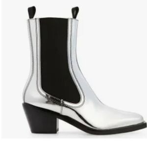 Loeffler Randall Nat Silver Leather  Ankle Boots.... Size 6.5